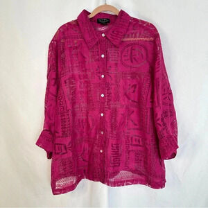 N.Y.P.L Collection Top Blouse Women's Plus Size 3X Top Sheer Purple 3/4 Sleevesā